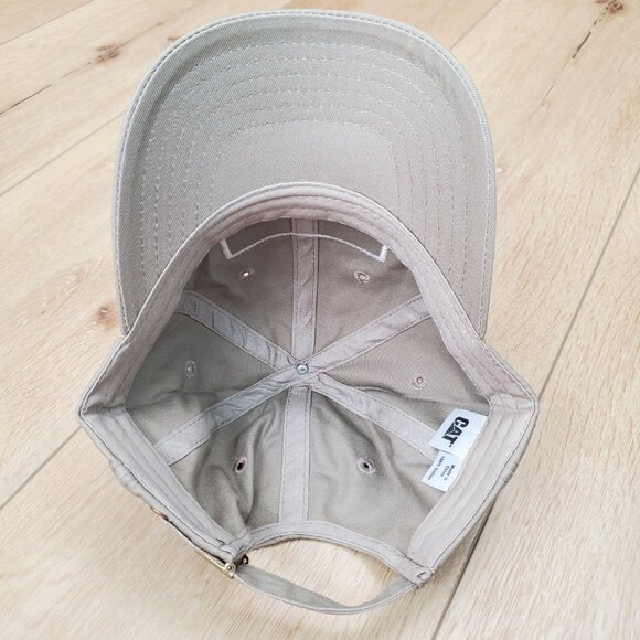 CAT Caterpillar Tan Hat Strap Back Cap Box Logo Casual Khaki Adjustable New - Picture 6 of 14